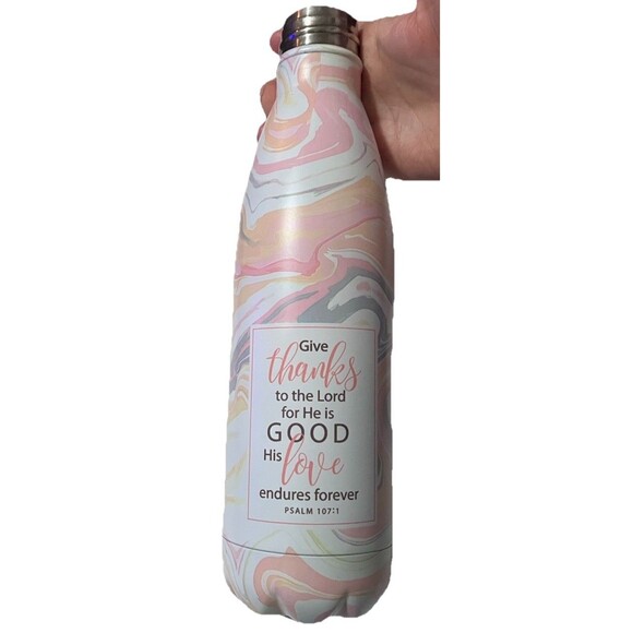 "Give Thanks" Marble Patterned Stainless Steel Water Bottle 20oz Insulated 10.5' - Picture 14 of 15